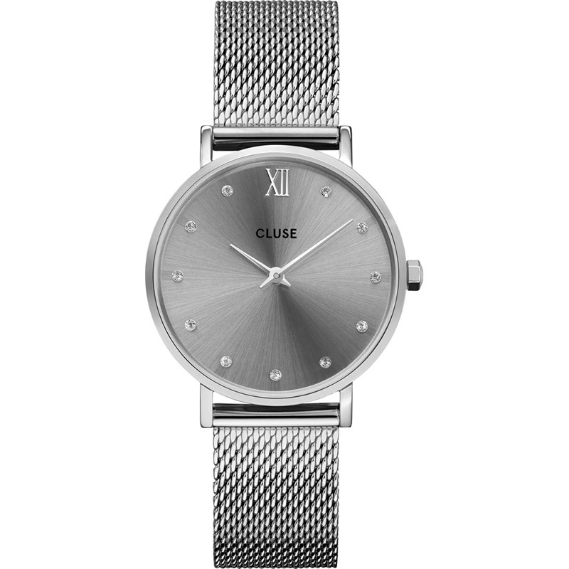 OROLOGIO CLUSE MINUIT MESH CRYSTALS SILVER |33MM|